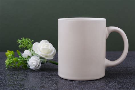 Download White coffee mug mockup with roses. Blank mug mock up for design